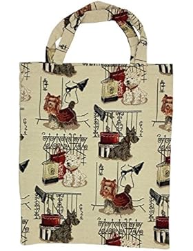 Einkaufstasche, Stofftasche Leinen 40 x 32cm, Motiv Terrier Hunde, Einkaufsbeutel Gobelin-Stil