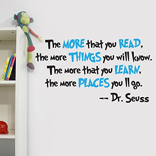 V&C Designs Ltd (TM) Dr Seuss The More You Read Quote Children's Room Kids Room Playroom Nursery Wall Sticker Wall Art Vinyl Wall Decal Wall Mural for Reading Corner / Classroom