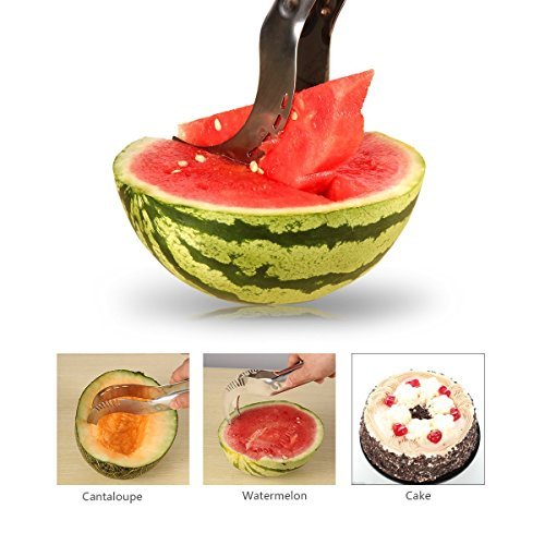 UVISTAR Melonenschneider / Wassermelonen Schäler Schneider / Melonenteiler / Entkerner / Obst Schäler / Slicer-Ausstecher / Edelstahl-Obstmesser / Früchteschneider Schneller zum Schneiden - 4