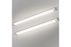 Glirowy 2 Pack 5FT LED Batten Light Low Profile Wall Ceiling Surface Mounted Fitting, IP20 50W Slim Wide Tube Lighting for Home/Office/Shop/Warehouse, Daylight White 4000K