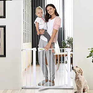 Baybee Auto Close Baby Safety Gate with Double Lock System for Kids & Dog,, Suitable for Staircase and Doorways Without Extension 75 ? 85 cm (White)