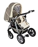 Clamaro „CORAL 2017“ Kinderwagen 3 in 1 Kombi System (24 Farben wählbar) mit Babywanne, Sport Buggy und Auto Babyschale Aufsatz (ISOFIX), Alu-Stahl Gestell mit Luftreifen und einstellbarer Fahwerk Federung, vorne mit 360° Schwenkrädern und hinten mit EASY-STOP Bremse - 6