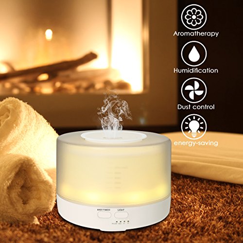 Aroma Diffusor, EIVOTOR 500ml 2 in 1 Aroma Diffusor Ultraschall Luftbefeuchter Oil Holzmaserung Düfte Humidifier Raumbefeuchter Duftzerstäuber automatich Aromatherapie Diffuser Nebelausstoß Abschaltautomatik Kalten Nebel Technologie Messbecher Humidifier & Aromatherapy mit 3 Timereinstellungen und LED Farbwechsel Fernsteuerung für das Schlafzimmer, Büro, Wohnzimmer, Bad, Konferenzräume , Hotels, Yoga-Club, Fitness-Center, SPA usw. - 3