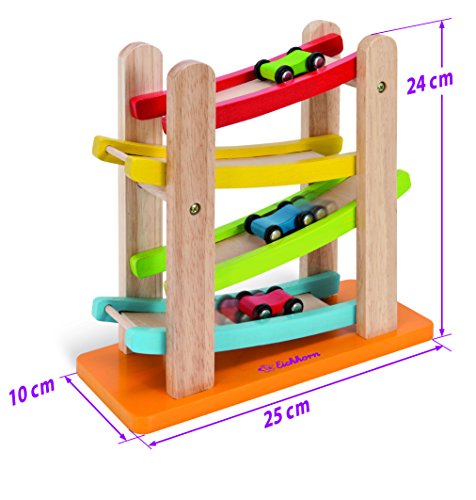 Eichhorn 100005080 – Autorennbahn, 25x24cm, Rollbahn aus Holz mit 3 Fahrzeugen - 4