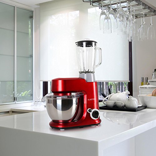 Klarstein Carina Rossa Küchenmaschine Universalzerkleinerer mit Getränke-Mixer-Aufsatz (1,5L Smoothie-Cocktail-Eiweiß-Shaker, 4L Edelstahl-Schüssel, 6 Knet-und Rühr-Stufen) rot - 9