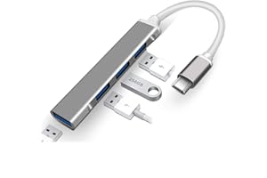 HERFAIR Ekspander USB, koncentrator USB, 4-portowy adapter USB, adapter USB typu C na USB 3.0, rozdzielacz USB-C, ultracienki przedłużacz OTG, kompatybilny z Windows, MacBook Pro/Air, chrom Space Gray
