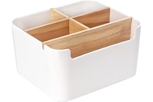 HOLEMZ Multifunktionaler Schreibtisch-Organizer, Stiftehalter mit abnehmbaren Fächern, Aufbewahrungsbox aus Holz, für Zuhause, Schule