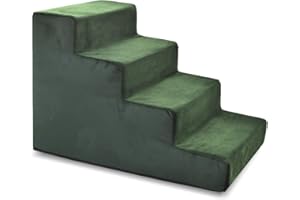 BOUTIQUE ZOO Schody dla psa, wysokość 40 cm, dla kotów, zwierząt domowych, 4 stopnie, do łóżka i samochodu, schody dla małych psów, aksamitny materiał, kolor: Velvet: zielony