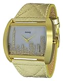 Moog Paris Skyline Damen Uhr mit Weißem Perlmutt Zifferblatt, Swarovski Elements & Goldenem Armband aus echtem Leder - M41882-001