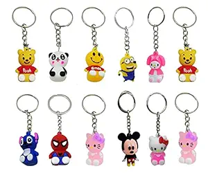 ARTLABEL Cute Keyring Key Chain For Kids Boys Girls & Children Best for Birthday Return Gifts (Cartoon Character ( Pack of 12 ))