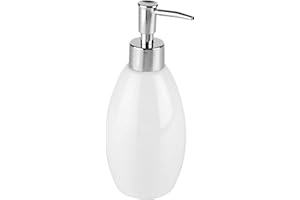 URBNLIVING Juego de 3 cepillos de baño con dispensador de cerámica brillante a juego (blanco, dispensador de jabón)