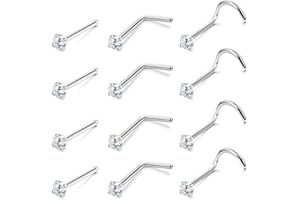 XUJLRL 12 pezzi Orecchini da naso del naso Anelli in acciaio chirurgico 316L Nose Piercing Orecchini con Zirconia Naso Nostril Piercing