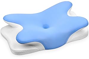 Ehomfory Oreiller Ergonomique Cervical, 2 en 1 Oreiller Memoire Forme pour la Nuque, Oreiller pour Dormir sur Le côté, Le Dos et Le Ventre, 62 x 41 x 9/12cm (Bleu)