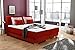 Produktbild lifestyle4living Boxspringbett, Boxspring, Boxspringsystem, Bett, Springboxbett, Boxbett, Rattankopfteil, Kissen, Matratzen, Topper, rot, Feinstrukturstoff