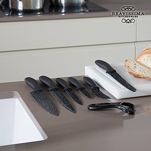 qtimber Premium Black Bravissima Kitchen Professionelle Küchenmesser aus Stein (7 Teile) 3 x 25 x 37 cm set di coltelli, coltello