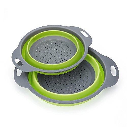 Faltbarer Seiher, Diealles 2 Stück Faltbare Abtropfsieb Silikon Faltbarer Nudelsieb Faltbar Silikon Filter Gemüse Frucht Korb Für Küchenzubehör Set (Grün)