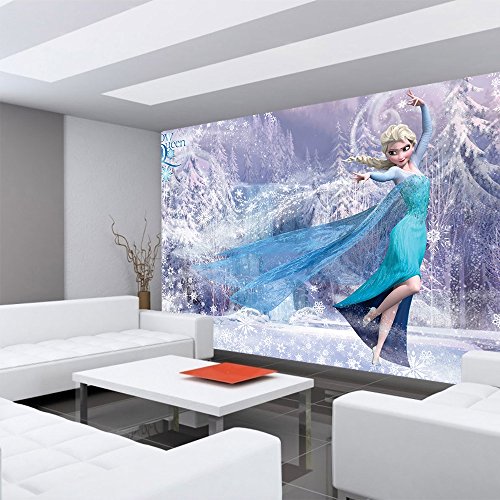 Vlies Fototapete PREMIUM PLUS Wand Foto Tapete Wand Bild Vliestapete – Eiskönigin Elsa Anna Vektorgrafik Disney Mädchen Kindertapete – no. 2766, Größe: 416 x 254cm Vlies - 4