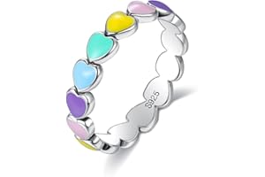 CHENGXUN 925 Sterling Silber Regenbogen Herz Ring Mädchen Dame Bunte Herz zu Herz endlose Liebe Exquisite Mode Ring als Geschenk für Freundin