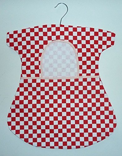 Klammerbeutel Baumwolle, ca. 38x43 cm, mit Bügel, Karo rot-weiß