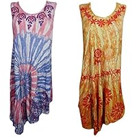 Womens Colorful Tank Dress Tie Dye Sleeveless Swing Flare 2pc Cover Up Dress M Pink Orange
