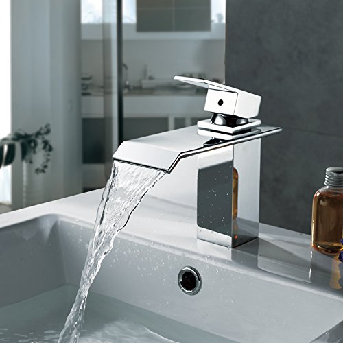 Homelody Chrom Wasserhahn bad Wasserfall Waschtischarmatur Armatur Waschbeckenarmatur Einhebelmischer Waschtischbatterie Badarmatur für Bad - 7