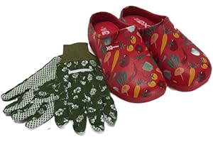 Trachten-Dirndl-More Damen Clogs & Pantoletten mit Gartenhandschuhen Verschiedene Designs Blumen Gemüse Gelb Rot Punkte Uni Blau und Rosa Multi Fuchsia Multi Navy