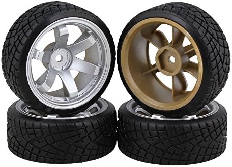 Yiguo RC 1:10 Drift Car Silver 6 claw tension Wheels &amp; Fish Pattern Tires Pack of 4