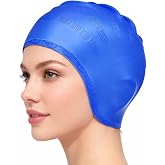 Swimming Cap 3D Ear Protection Swimming Cap for Women and Men Silicone Waterproof Swimming Cap for Short/Long Hair, Hat for A