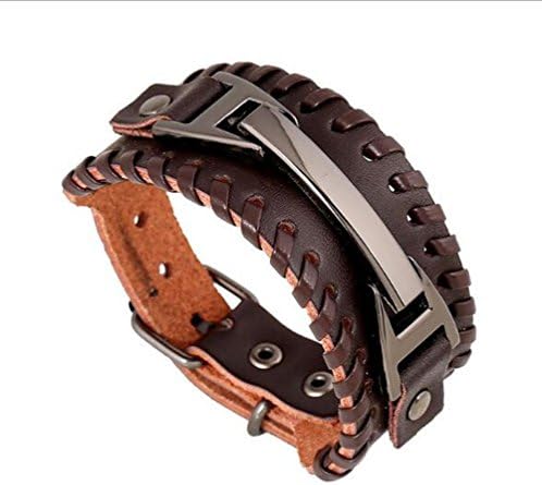 TIZIKJ Punk Men Cowhide Bracelet Weave Genuine Leather Bracelet , brown