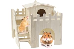 DAGORD Hamsterhaus aus Holz Mehrkammern Meerschweinchen Spielzeug Zwerghamster Zubehör Nagerhaus Holz Hamster Holzhaus für Hamster Meerschweinchen Versteckmöglichkeiten