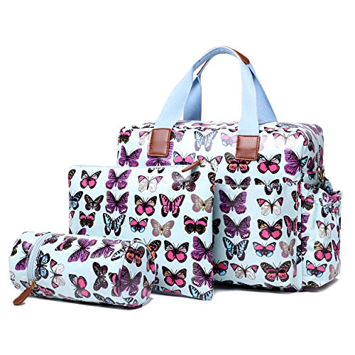 Miss Lulu 4 Piece Butterfly Baby Nappy Changing Bag Set (Blue)