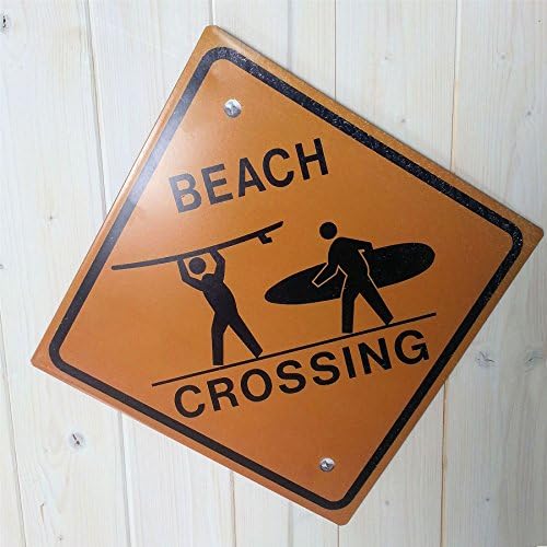 Large Metal Tin Surfers Wall Art Hanging Plaque/Sign - BEACH CROSSING