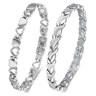 Cigmag 2pcs Magnetic Bracelets For Women Ultra Strength Magnet Titanium Steel Magnetic Brazaletes Set With Adjustable Tool And Gift Box For Mother's Day (silver Fishtail & Love)