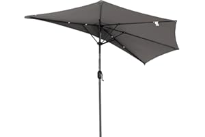 Angel Living Half Circular Parasol, Sombrilla Semicircular 250cm de Acero, Mástil Central de Acero de 38 mm, Para Jardín Patio (Gris)