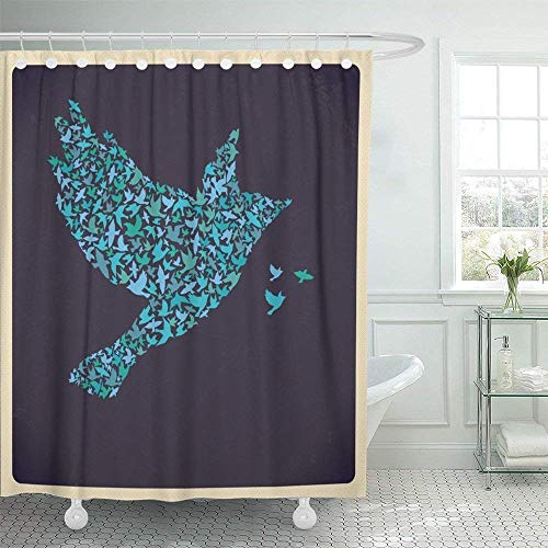 Meius Shower Curtain 60X72 inch Home Decor Colorful Hope Abstract Bird White Freedom Dove Hipster Free Pigeon Silhouette Waterproof Polyester Fabric Adjustable Hook