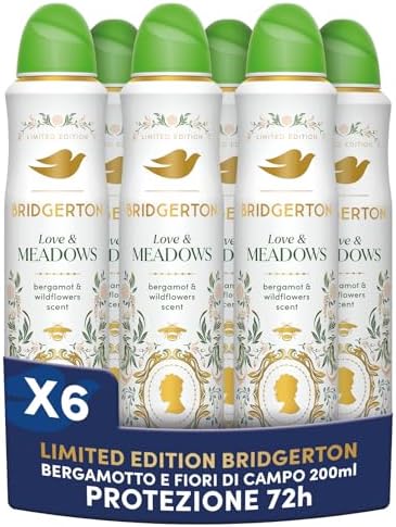 Dove Deodorante Spray Advanced Care Bridgerton Love Meadows, Limited Edition, Protezione 72 Ore Sudore e Odori, con Pro-Ceramide Technology, Fragranza Bergamotto e Fiori di Campo, 6 Pezzi da 200 ml