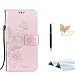Produktbild TOUCASA Flip Hülle Schutzhülle für Samsung Galaxy J3 PRIME Premium PU Leder Hardcase Handyhülle Flipcase Ständer Schutz Wallet Case Etui Schale Bookstyle Schutzhülle Taschen Magnetverschluß Karteneinschub Handschlaufe [Schmetterling Blumen Muster] + 1 x Eingabestift & Glitzer Staub Stecker-Roségold