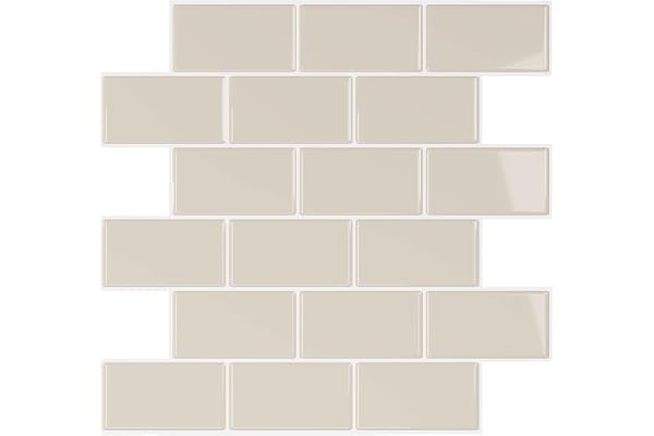 VEELIKE Carreaux Adhesif Cuisine Beige Brillant Rectangulaires Carrelage Adhesif Mural Salle de Bain Dalle PVC Adhesive Murale Stickers Carrelage Cuisine Credence Adhesive 30.5cm×30.5cm 12 Pièces
