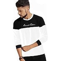Design Cafe Dual Colour Full Sleeves Printed Signature Round Neck Cotton T-Shirt for Men's