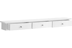 SONGMICS LWS085W01 Floating Wall Shelf with 3 Drawers, Wall Storage Unit, 80 x 15 x 10 cm, for Hallway, Living Room, Bedroom, Kitchen, High Gloss Painting, White