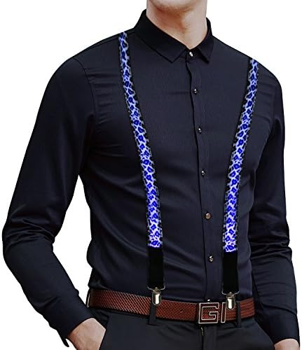 LED Suspender, Glovion Light up Suspenders LED Light Glow Suspender - Leopard Print - Blue