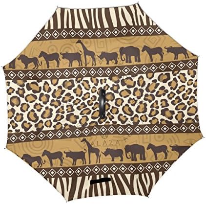 Jeansame Reverse Inverted Umbrellas Double Layer Windproof Umbrella with C shaped Handle for Car Use Men Women Vintage Stripe Camel Giraffe