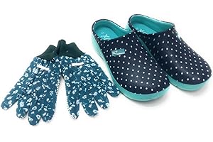 Trachten-Dirndl-More Damen Clogs & Pantoletten mit Gartenhandschuhen Verschiedene Designs Blumen Gemüse Gelb Rot Punkte Uni Blau und Rosa Multi Fuchsia Multi Navy