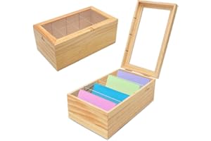 LOMUG Karteikarten Box, Karteikasten A7 Holz mit Transparent Staubdicht Deckel, Vokabelbox Lernkarteibox für Büro Schulen, 25,4cm*15cm*10,2cm