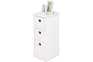 Jooli H 3 Drawer Bedside Table, White Storage Cabinet with 3 Heart-shaped Drawers Side Table for Bedroom Living Room, 25x30x64cm