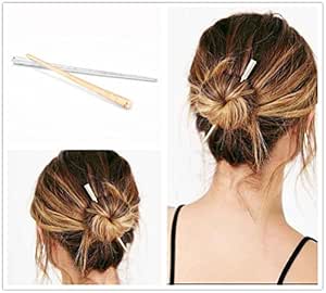 Angelangela Simple 2pc Gold Silver Long Metal Hair Stick Bar