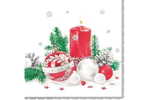3-Ply Maki Xmas Decoupage Tissue Paper Napkins Decorative Christmas Serviettes 33cm x 33cm - Pack of 20 (Red & White Decor)