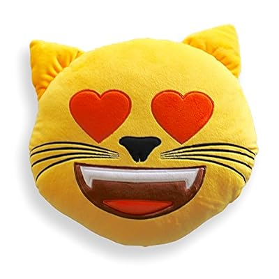Emoji Coussin brodé emoji® | emoji® oreiller | emoji® coussin | emoticon oreiller (Chat Yeux du Coeur)