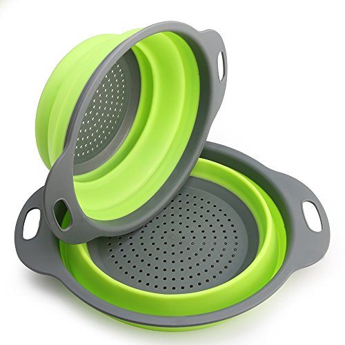 Seiher Colander, AIKEN-M 2Stk Zusammenklappbar Sieb Essen Siebe Faltbar Silikon Filter Gemüse Frucht Korb Für Küchenzubehör Set (29cm / 24cm) (Green)