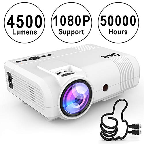 DR.Q Projector, L8 Mini Projector 4500 LUX, Video Projector Supports 1080P HD, Increased 90% Color Light Output & Lamp Life, Supports HDMI VGA AV USB TF Devices, Home Theater Projector, White.